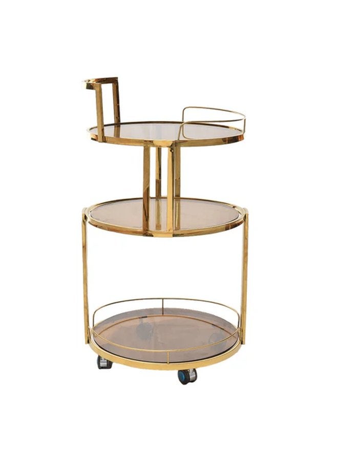 عربة شاي مستديرة من الفولاذ المقاوم للصدأ الذهبي